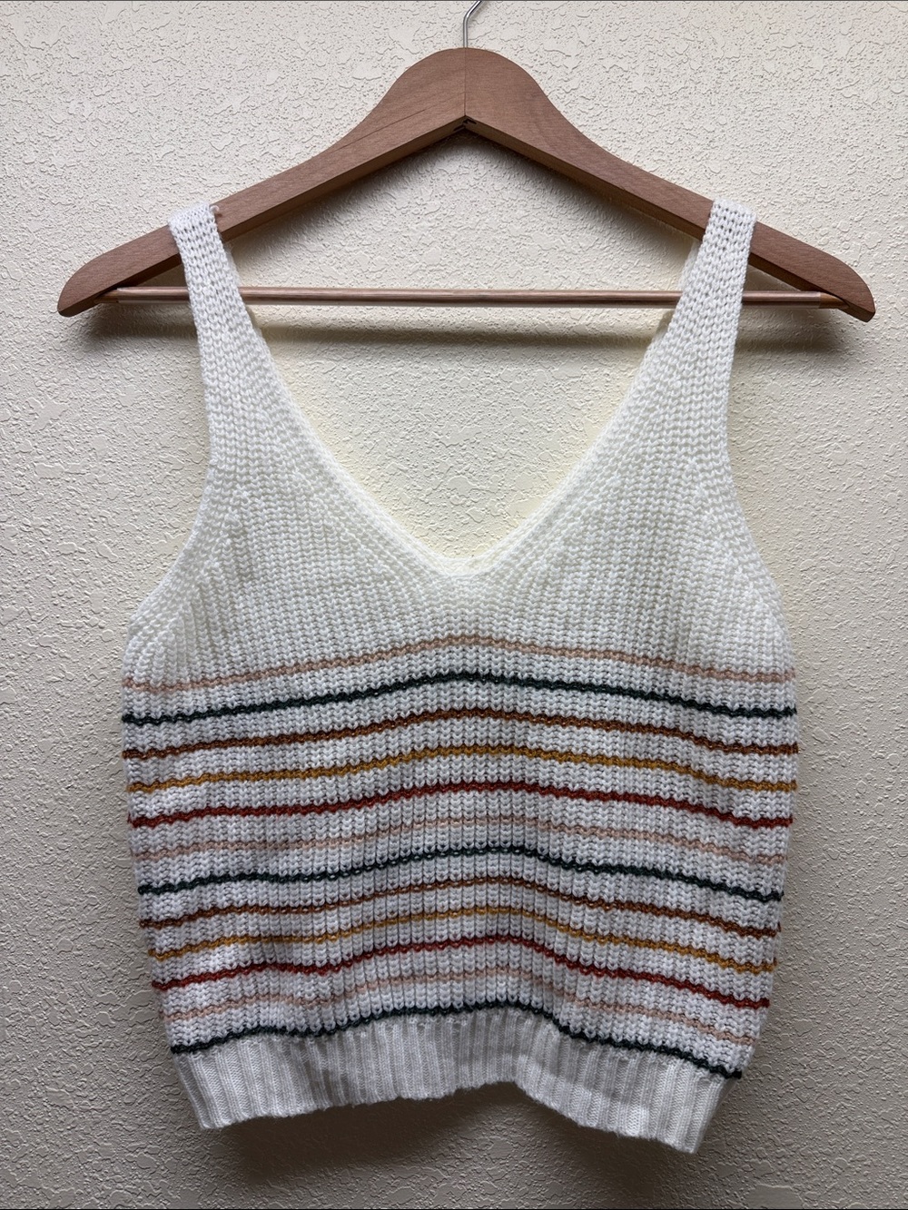 SHEIN Cream Knit Tank with Multicolor Stripes
